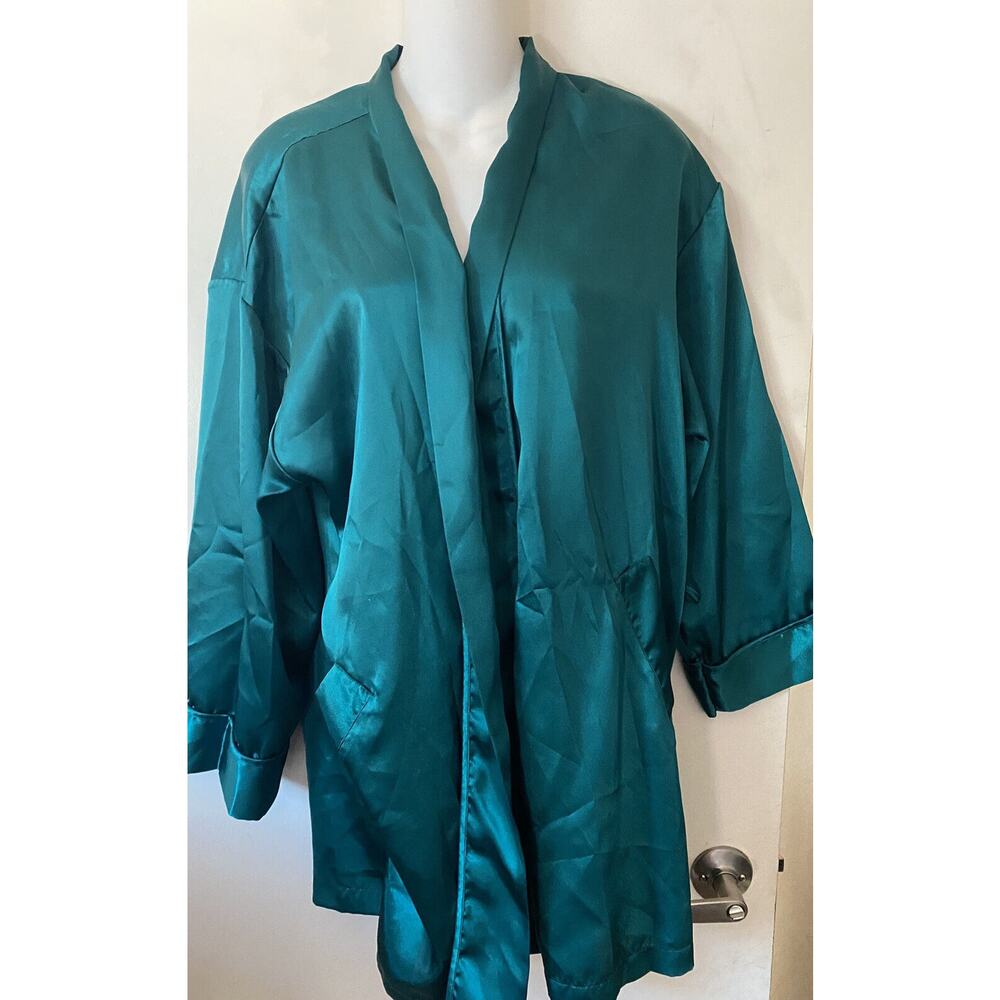 Victoria’s Secret VS One Size Gold Tag green satin Robe Kimono Vintage